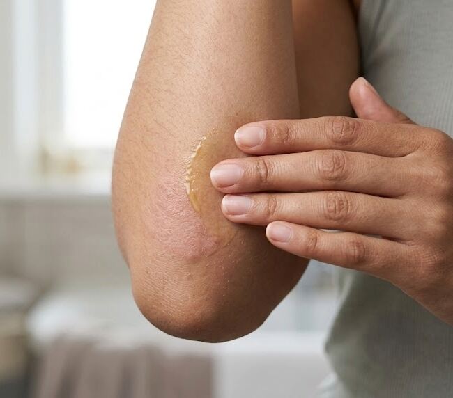 Applying emu oil to skin